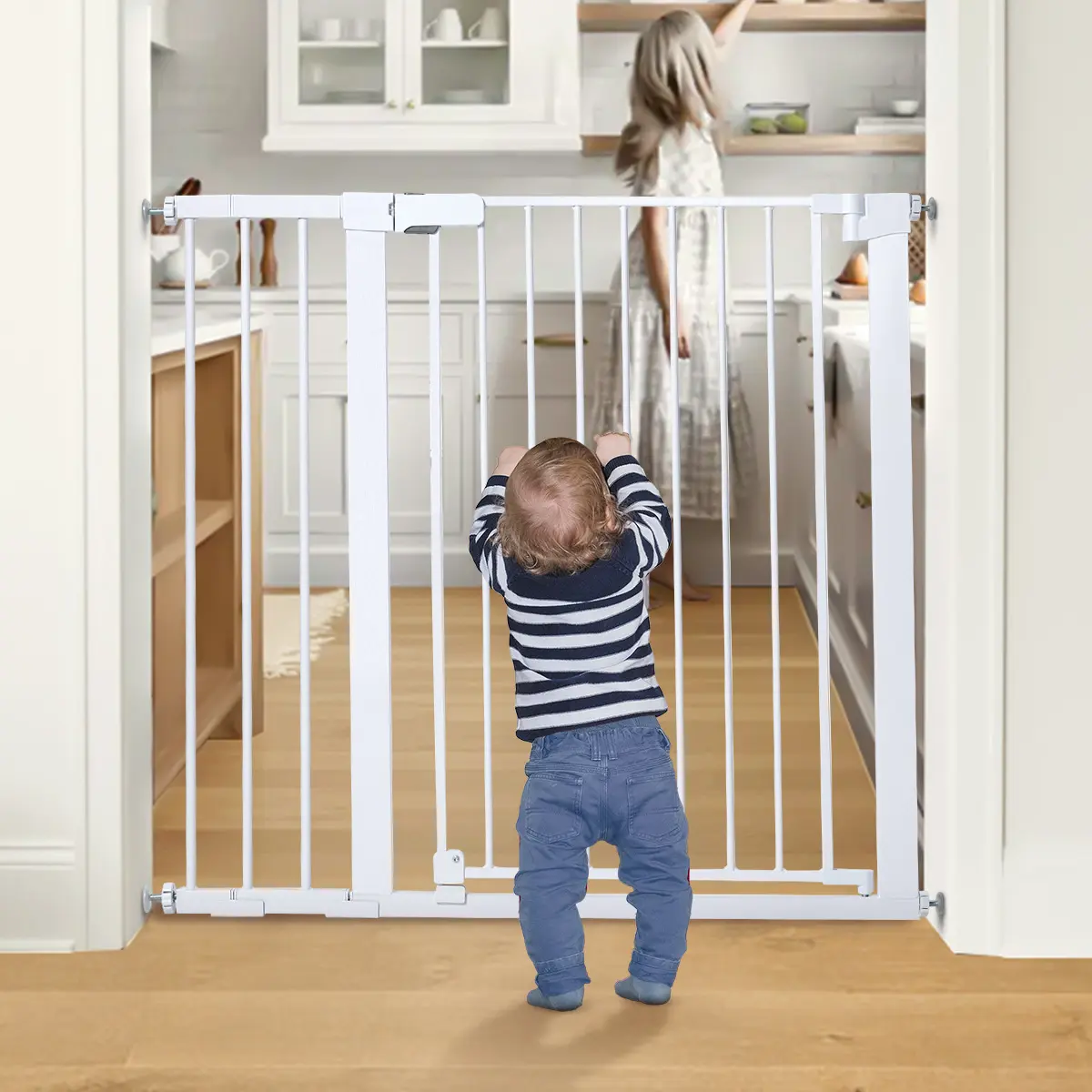 Extra-Tall Steel Baby Safety Gate, 36-Inch Pressure Mount Gate with Self-Closing Door & Dual Locks, Flexible Adjustable Width for 29.5-46 Inch Doorways, Solution, Gate Barrier