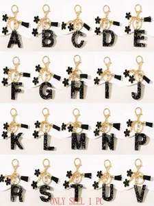 1PC/Initial keychain accessory English Uppercase Letter Key ring chain with Flower Tassel Car Key Pendant Women's Wallet Handbag Backpack Charm Preferred gift Keychain For Bags