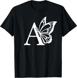 100% cotton Unisex Letter A Capital Alphabet Butterfly Monogram Initial A T-Shirt