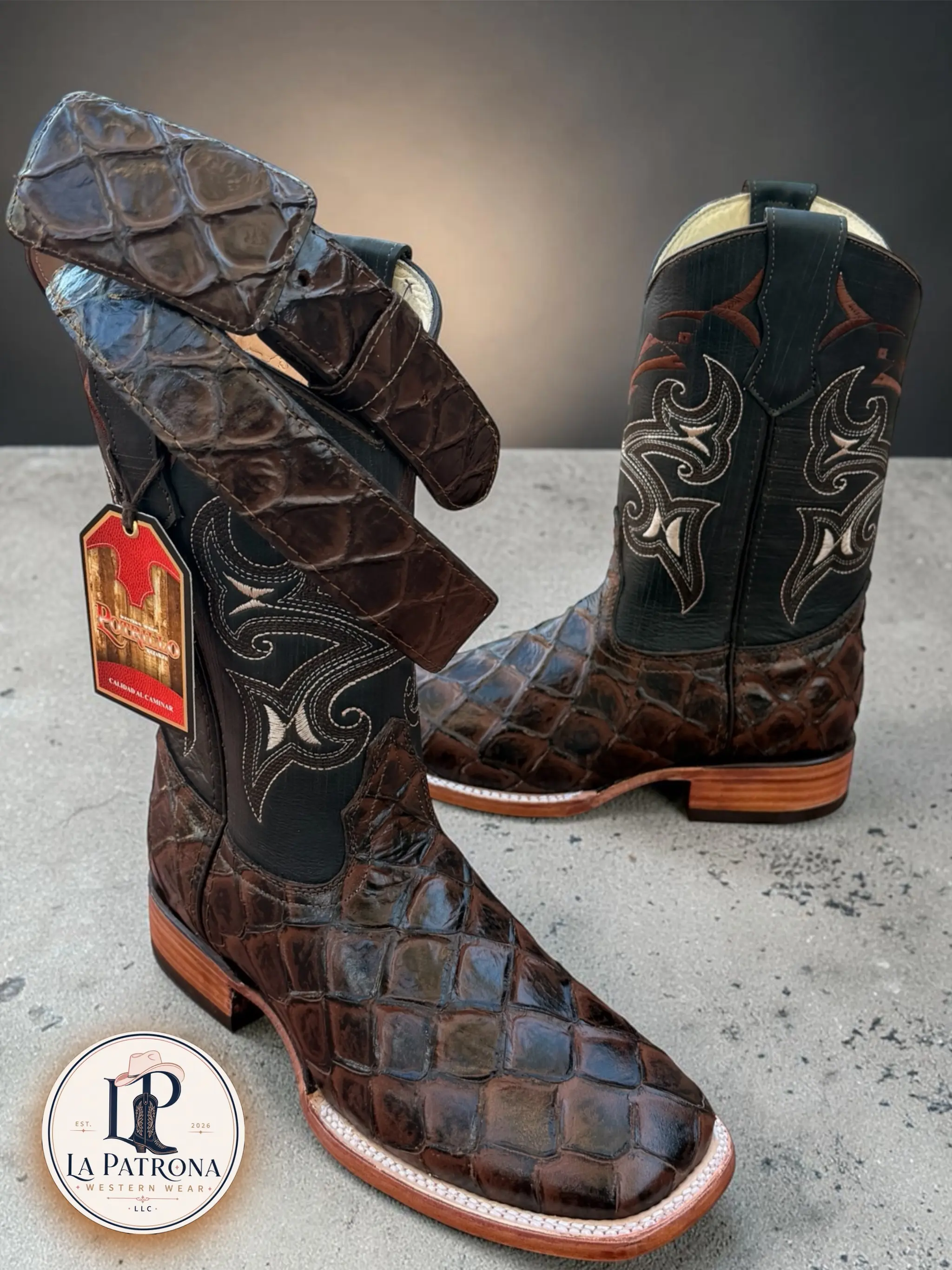 Mens Western Cowboy Boots Fish Design / Botas Vaqueras para Hombre con Diseno de Pescado