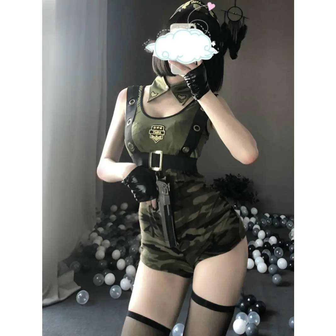 Women's Sexy Halloween Cosplay Coverall Costumes - Camo Army Uniform, Policewoman, Military Instructor Styles, Polyester Fabric 1 Size Nightclub Lingerie Bodysuit with Matching Hat & Accessories