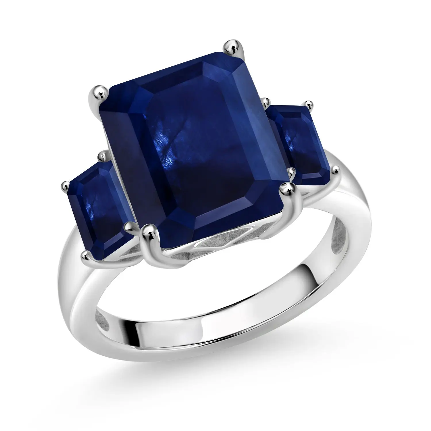 Gem Stone King 925 Sterling Silver Blue Sapphire Engagement Ring For Women | 6.65 Cttw | Octagon 12X10MM | Gemstone September Birthstone