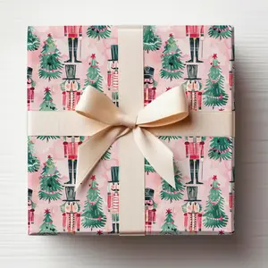 Nutcracker Wrapping Paper Pink Christmas Gift Wrap Roll Watercolor Nutcracker Gift Wrap Modern Christmas Wrapping Paper Artistic