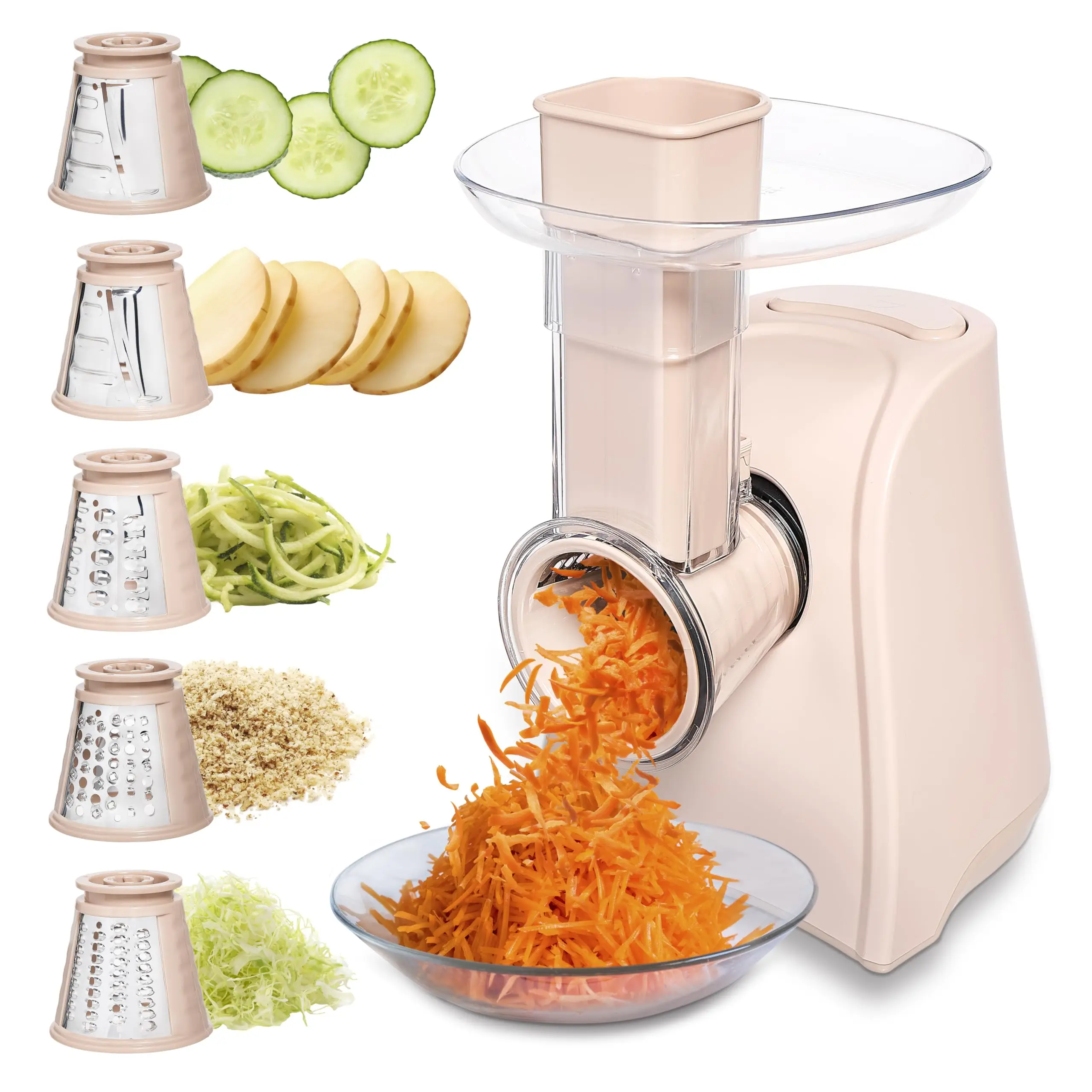 COOK WITH COLOR 5-in-1 Electric Slicer, 150W Food Prep Machine – Cheese Shredder, Fine & Coarse Graters, Potato Grater, Vegetable Slicer, Fruit, Salad