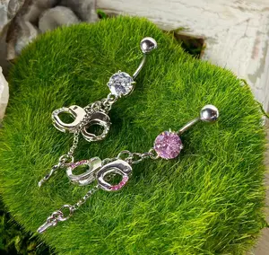 1pc CZ Gem Handcuffs & Key Belly Ring Navel Piercing Pierced Naval Body Jewelry