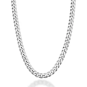 Miabella Solid 925 Sterling Silver Italian 5mm Diamond Cut Cuban Link Curb Chain Necklace for Women Men, Made in Italy