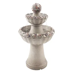 VEVOR Outdoor Water Fountain, 36.5 in Height Fountain and Waterfall, 2-Tier Floor Standing Rock Base Style Fiberglass and Resin Fountains with Pump, for Outdoor Indoor Garden, Home, Patio & Backyard