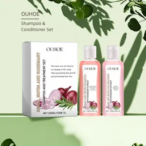 Ouhoe Onion & Rosemary Shampoo & Conditioner Set - 3-in-1 Instant Hair Color with 99% Gray Coverage, Moisturizing Ingredients & Oil Cleanser, Biotin & Rosemary for Hair Growth & Hydration Restorative