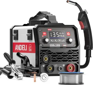 ANDELI 135Amp MIG Welder 110V Portable Gasless Welder Flux MIG/Lift Tig/Stick 3-in-1 Multiprocess Welder LED Digital Display Welding Machine IGBT Inverter Welder