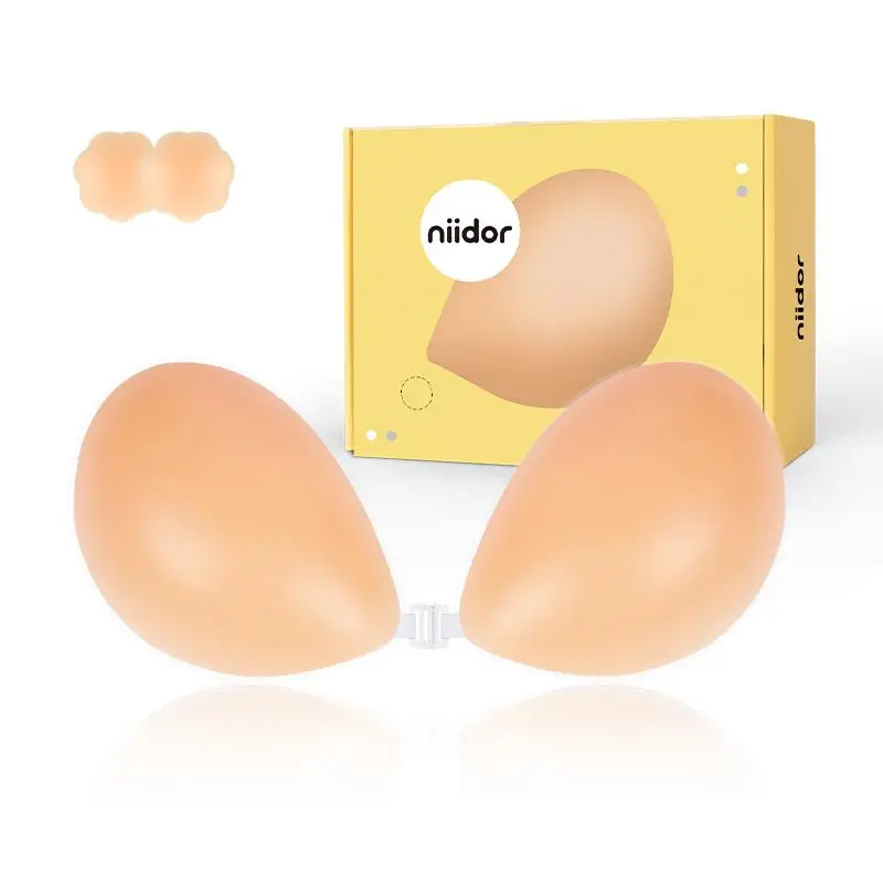 Niidor Adhesive Bra Strapless Sticky Invisible Silicone Bra for Backless Dress with breath Covers,Prevents Nipple Slips,Perfect For Dresses, Bikinis,