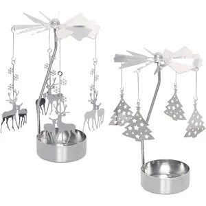 2pcs Christmas Candle Carousel Rotating Candle Holder Spinning Candleholder Christmas Spinning Candle Holder Candle Carousel Spinner Christmas Tree and Reindeer Christmas Candle Holder : Home & Kitchen