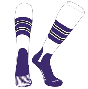 PEAR SOX OTC Baseball Softball Stirrup Socks (E, 5in) White, Purple, Black, Purple