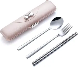 DEVICO Travel Silverware Set with Case, Portable Lunch Utensils Set for Work, Reusable Travel Cutlery Set, 18/8 Stainless Steel Flatware for Caming School Picnic, Dishwasher Safe (Pink)