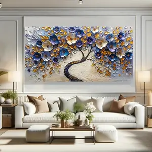 No frame Abstract Flower Tree Canvas Oil Painting,Textured Blue Floral Wall Art,Photo Unframed Artwork for Living Room Decor Poster Ornaments Decoration fall decor for bedroom Canvas Wall Art -Home Office  Poster Decoration Ornaments Artistic Photo