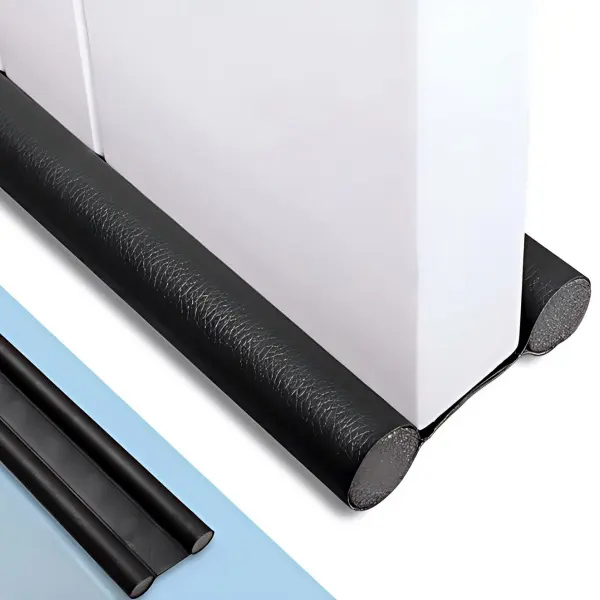 96cm Non-Adhesive Foam-Leather Door Draft Stopper - Door Bottom Seal Strip, Trim-to-Fit 1/4", Wipe-Clean PU, All Seasons Energy Efficiency Gap Filler for Bedrooms, Blocks Dust, Soundproof, Windproof, Light Blocking, Black Home Tool
