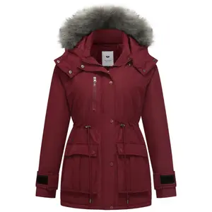 Women's Plus Size Quilted Winter Coat Warm Puffer Jacket Thicken Parka with Removable Hood Fitted Long Sleeve Basic Collared Tops Womenswear