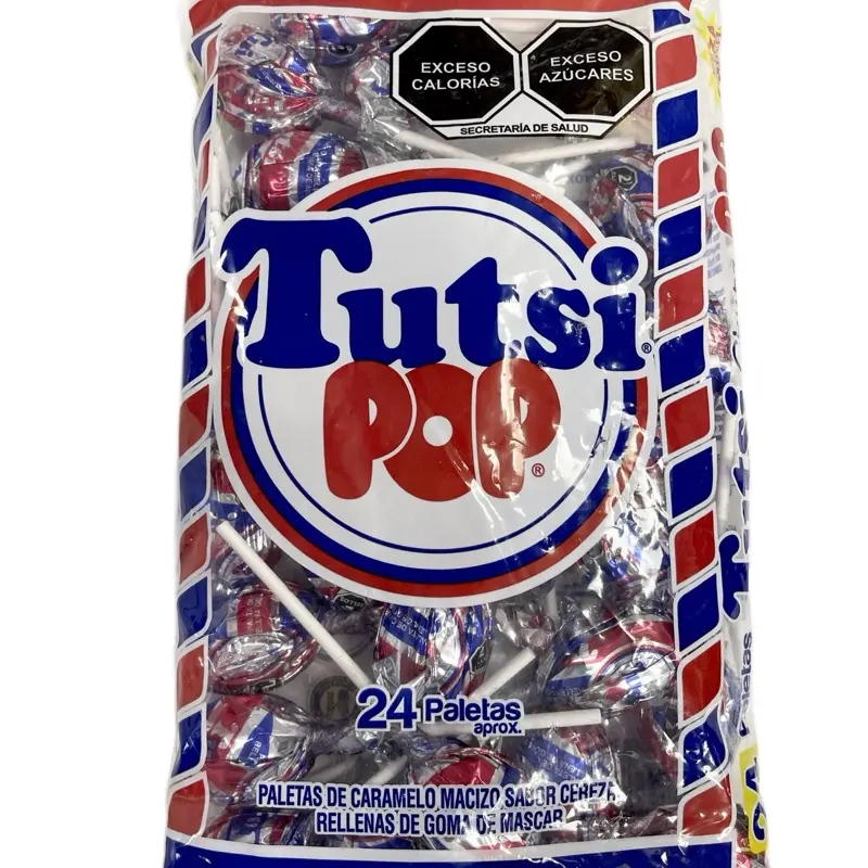 Tutsi Pop Cherry flavored lollipops with gum- 24 Piezas Tutsi Pop Cherry flavored lollipops with gum- 24 Piezas