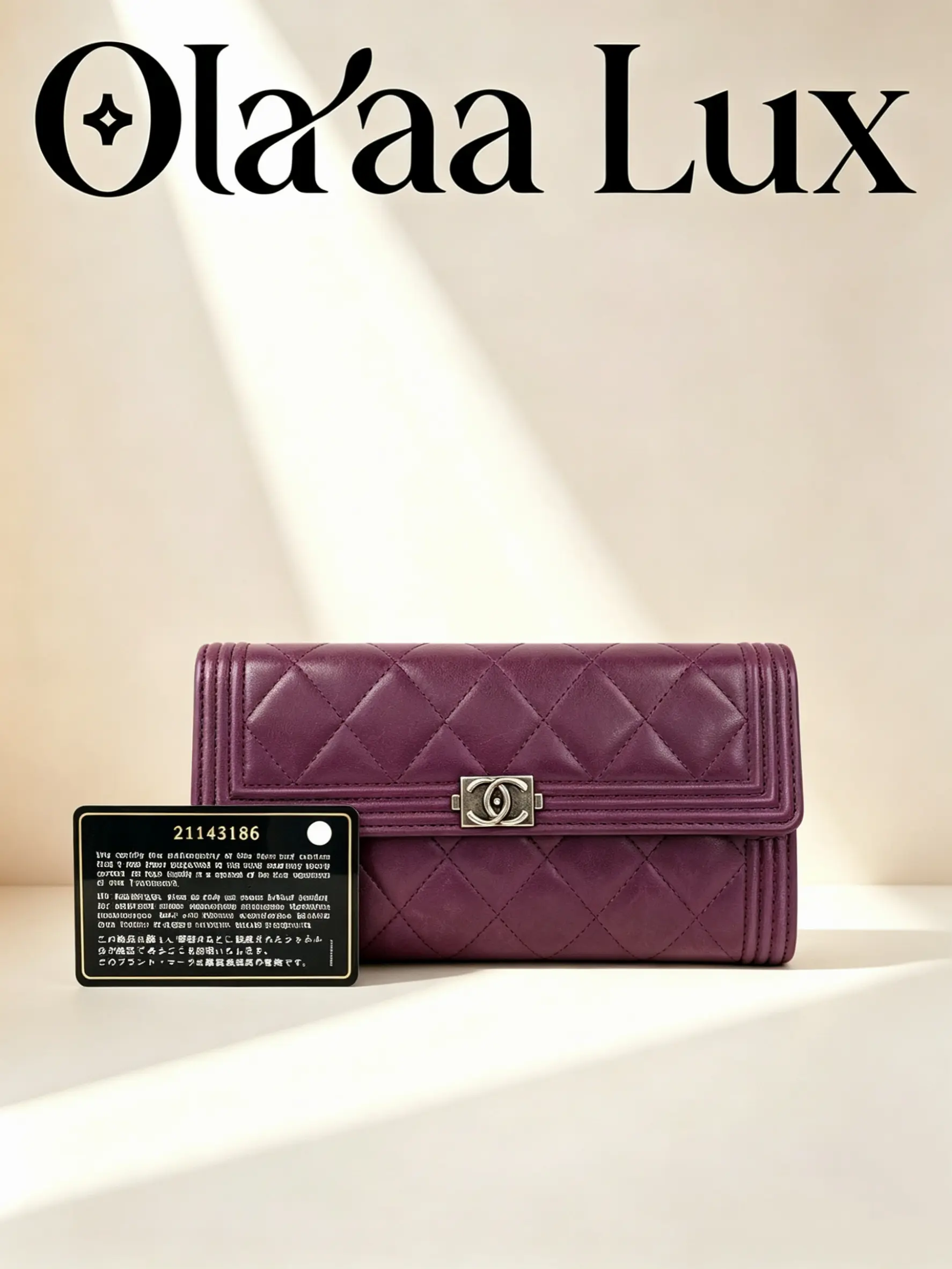 Pre-owned CHANEL Dark Purple Boy Long Wallet, Quilted Lambskin Antique Silver CC Lock Flap Card PurseT25180560499