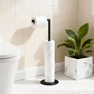 Toilet Paper Holder Stand, Free Standing Toilet Paper Roll Holder for 5 Spare Rolls, Modern Bathroom Toilet Paper Stand, Stainless Steel Paper Storage for Bathroom, Black