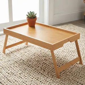 Portable Multifunctional Bamboo Laptop Desk Snack Tray with Foldable Legs Breakfast in Bed Tray for Sofa Eating and Laptops Snacking and Working