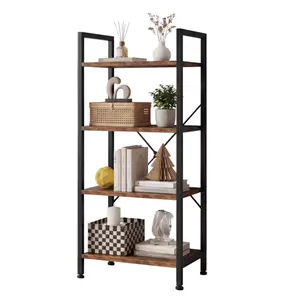 EDX Bookcase, 4 Tier Book Shelf, Storage Shelf, Classic Modern Bookcase, Industrial Furniture, Display Organizer, Home Office Storage, Living Room Decor, Rust Brown