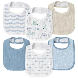 BABY Muslin Drool Bibs for Boys Girls 6 Pack, Adjustable Baby Bibs for Drooling and Teething, Soft Cotton Baby Bandana Bib for Newborn Feeding Essentials (Ocean Whimsy)
