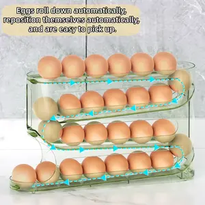 4 Layer Egg Storage Box for Refrigerator Door, Kitchen Egg Organizer, Automatic Rolling Multi-Layer Large Capacity Egg Holder, Stackable Fridge Organizer