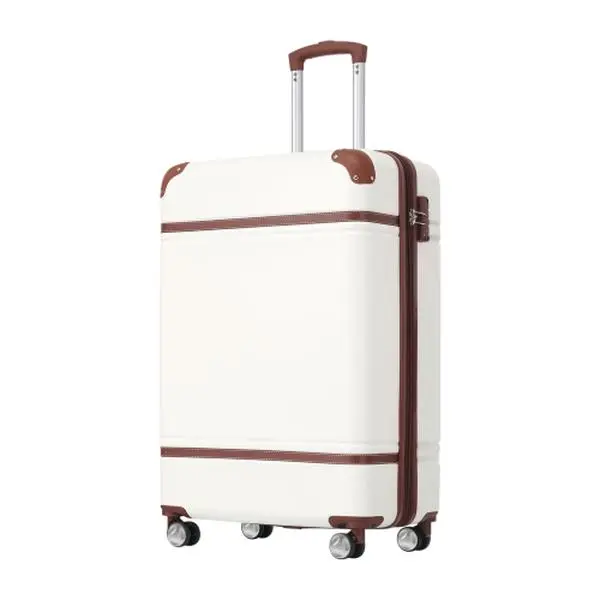 Merax 20 IN Luggage, Suitcase with Spinner Wheels, Carry on Luggage with TSA Lock Lightweight Vintage Luggage,(White)