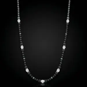 Men's Ambition and Confidence Necklace with Onyx Matte, Clear Quartz Matte, Hematite and Silver