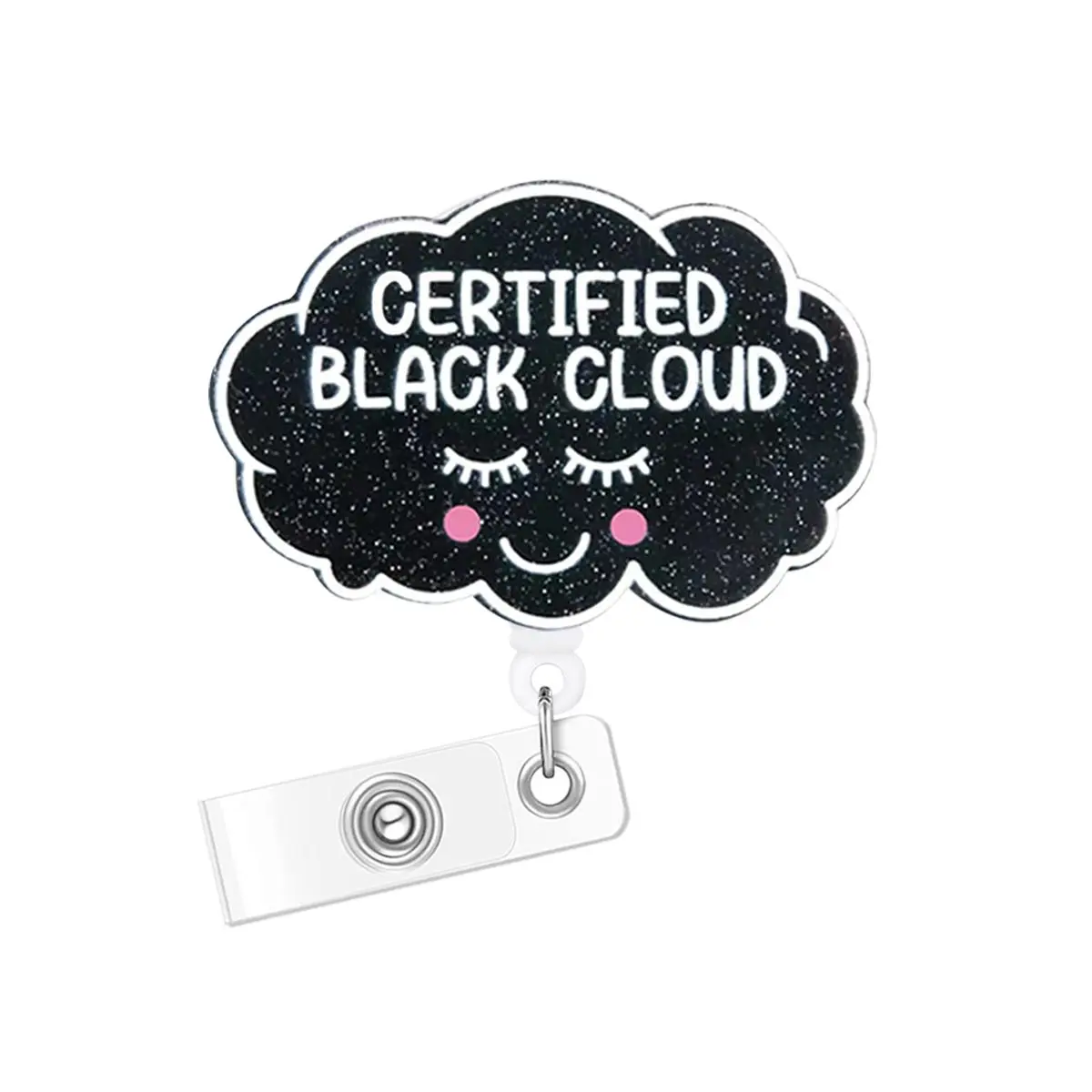 Cloud & Letter Design Badge Holder, 1 Count Portable Bling Retractable Medical Badge Reel, Name Badge Holder Badge Buddy Nursing for Nurse Doctor Student Worker Volunteer