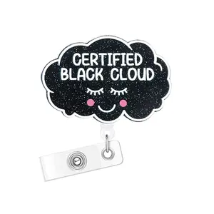 Cloud & Letter Design Badge Holder, 1 Count Portable Bling Retractable Badge Reel, Name Badge Holder Badge Buddy Nursing for Nurse Doctor Student Worker Volunteer