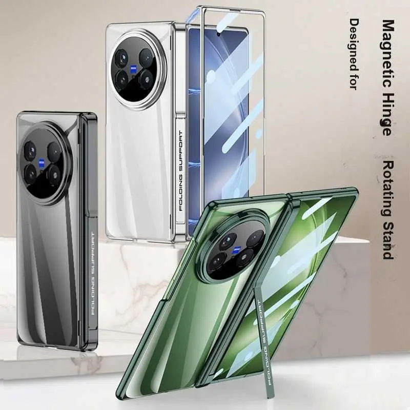 For vivo X For Fold5 Phone Case Privacy Case & Film 2-in-1 Foldable Screen Cover Electroplated Clear Full Coverage Stand HNK85PL