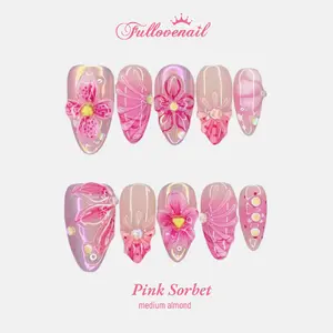 Fullovenail (Buy 3 Get 1 Free) Flora Borealis Colletion 100% Handcrafted 3D Press-ons Acylic/Reusable,Handmade  salon-quality Press on Nail
