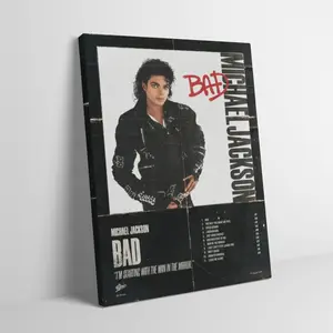 Michael singer Jackson BAD Retro Album Cover Black Flash Style Wall Art Canvas Painting Print Adult Fans Mid-century Modern Aesthetic Home Decor Pop Music Mural