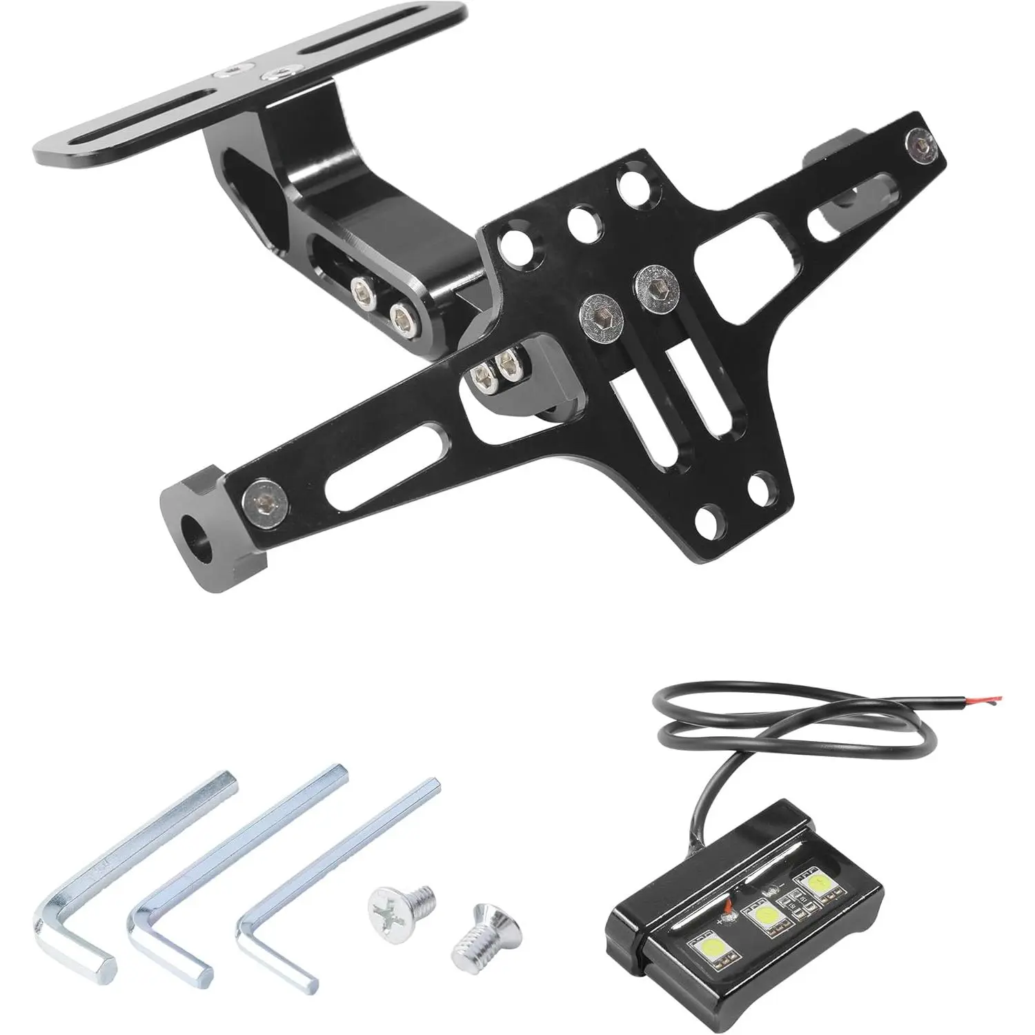 CNC Aluminum Alloy Motorcycle License Plate Bracket with License Plate LED Light & Fender Elimination Kit, Adjustable Design, High Precision Precision Fit Auto Replacement Body Part, Durable, Compatible with Z1000, YZF-R1, 2020 CBR500RR, CBR600RR, CB300R