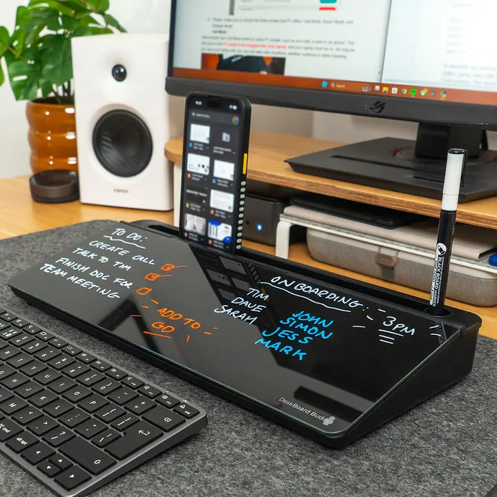 DeskBoard Buddy – Desk Organizer with Calculator or Wireless Charger | Dry Erase Board with Storage
