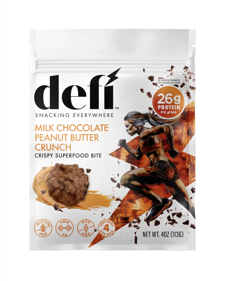 Defi Milk Chocolate Peanut Butter Crunch Crispy Bites - Gluten-Free Superfood Snack Bag with Whey Protein, Whole Milk Powder, Sunflower Lecithin, Cocoa, Sea Salt, Peanuts, Tapioca Starch, Low-Sugar Dessert, Cupboard-Storable, US-Sold, 12-Month Shelf Life