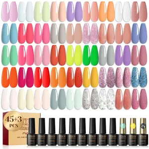 ROSALIND 48Pcs Gel Nail Polish Base Coat and Glossy/Matt Gel Top Coat Classic Set For All Seasons Beginner DIY Manicure Set Need UV Nail Light Dryer
