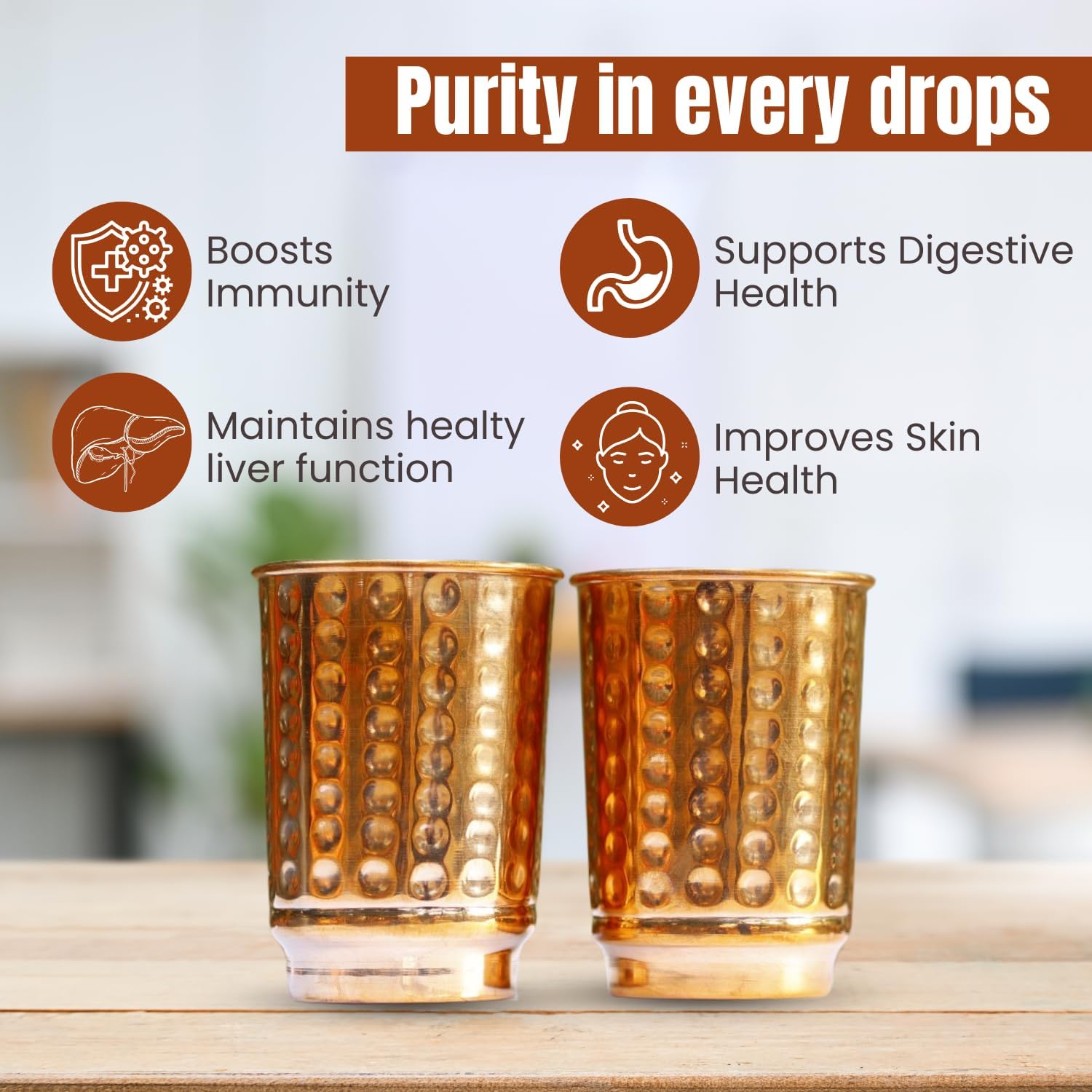 Pure Copper Tumblers Set of 2 – 12 oz Hammered Moscow Mule Mugs for Daily Hydration & Cocktail Parties | Handcrafted Copper Cups for Beverages | Ideal Gift Set