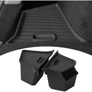 New 2025 2026 Model Y Juniper Rear Trunk Storage Bins with Lids 2PCS Refresh Model Y Rear Trunk Storage Box TPE Waterproof Trunk Organizer for Model Y Juni