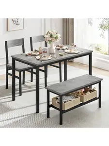 Dining Table Set For 4 Modern Kitchen Table With Chairs And Bench For Small Space 4Person Dining Room Table Set With Metal Frame And Storage Rack Dinette Set For Apartment-A