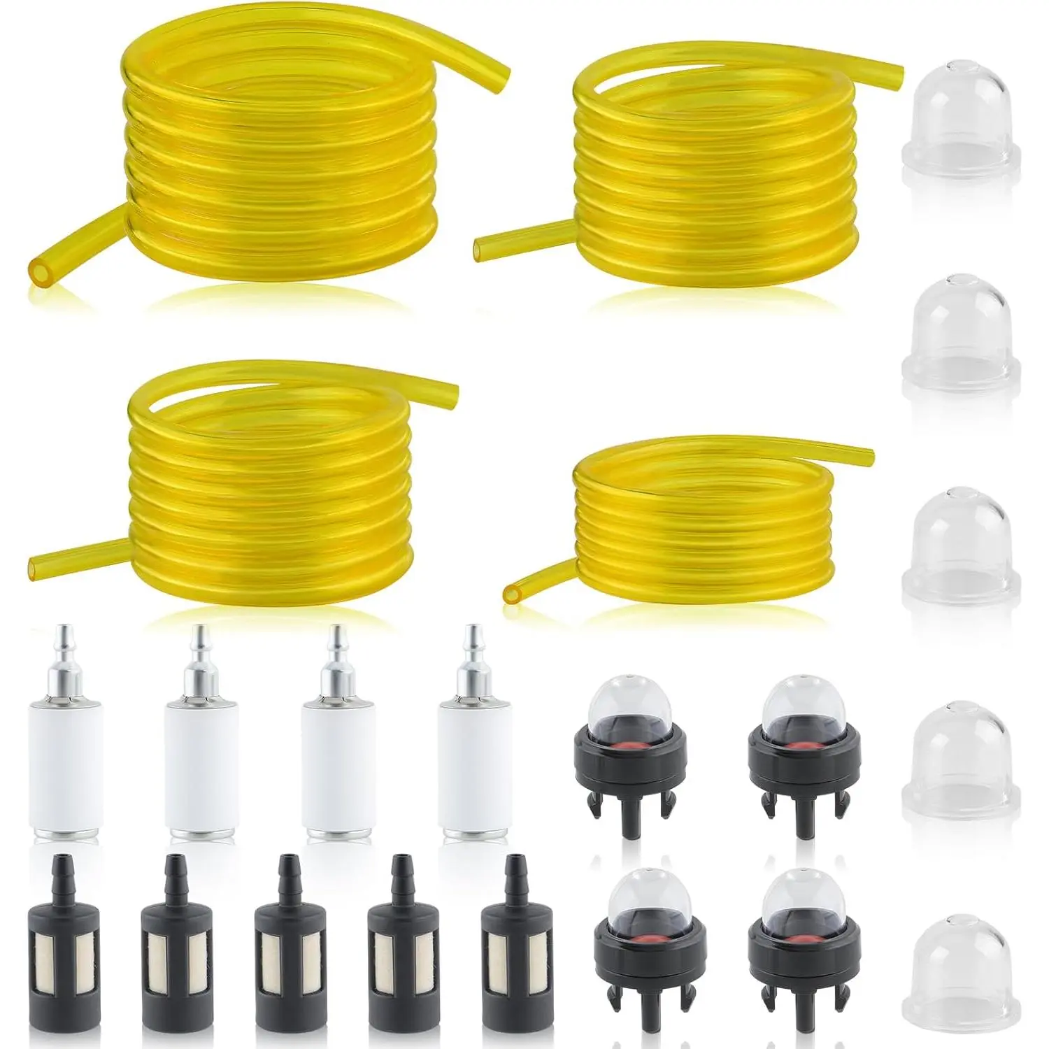 4 Sizes 16 Feet Fuel Line Hose Fit for Zama for Stihl for Poulan for Craftsman for Husqvarna Trimmer Chainsaw Blower with Snap in Primer Bulb, Primer Bulb, Fuel Filter