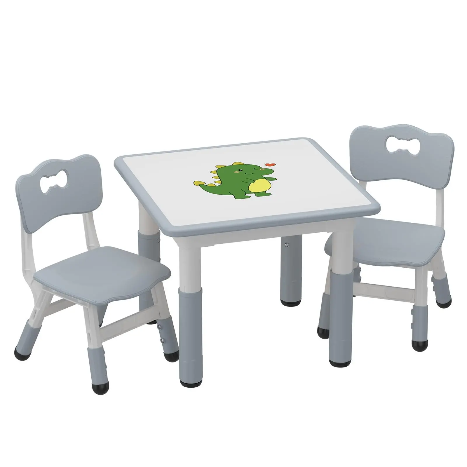 Dark Grey Kids 1 Table & 2 Chairs Set - Graffiti Desktop, Height-Adjustable MDF-Plastic 300lb Table, Perfect Gift for Arts & Crafts, Reading, Eating, Polypropylene