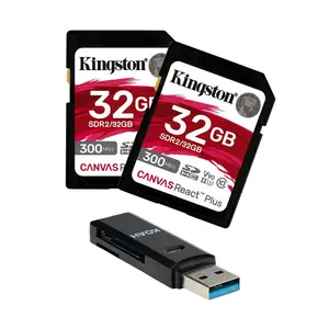 Kingston Canvas React Plus 32GB U3 V90 SD Memory Card with Card Reader Bundle