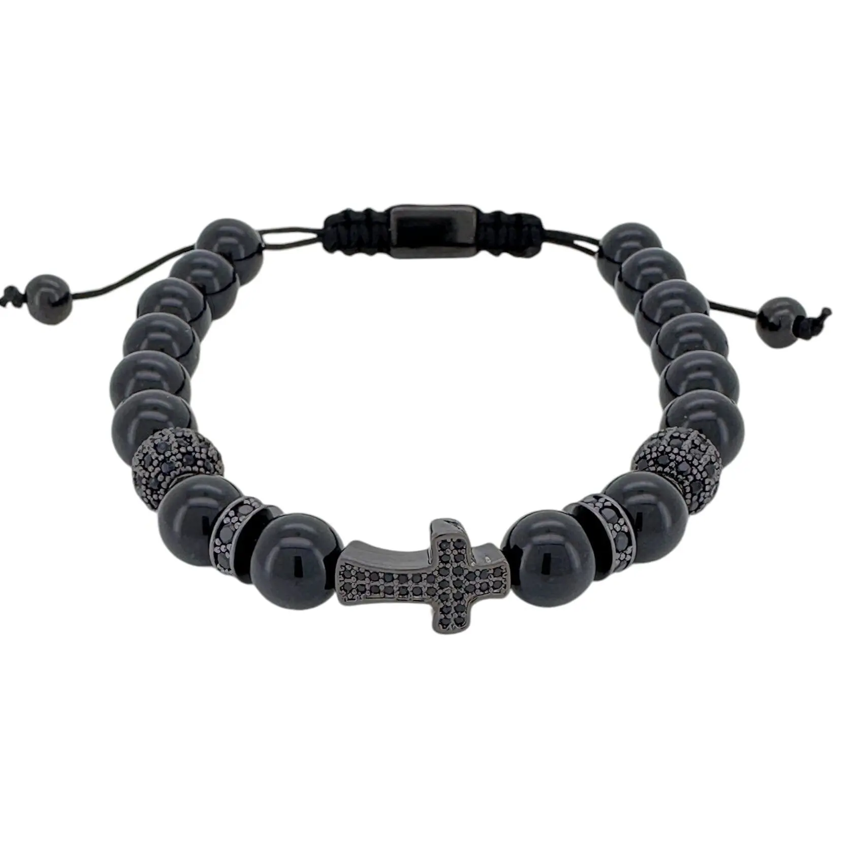 Black and Gold CZ Cross Macrame Bracelet