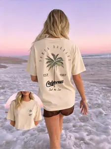 Women's "Santa Barbara California" Palm Tree Graphic Oversized Tee | Y2K Beach Surf Style Back Print T-Shirt | Casual Summer Vacation Top