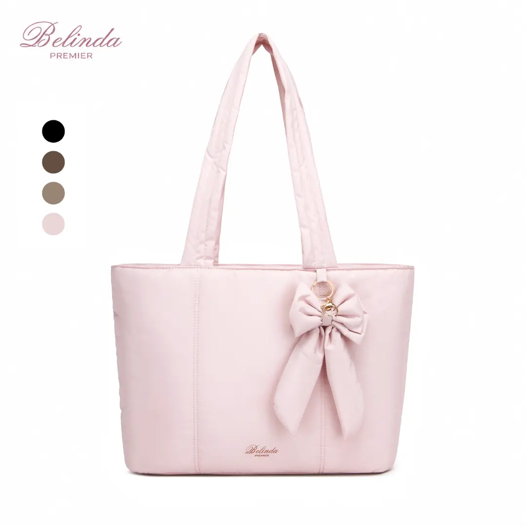 Chic Quilted Puffer Tote Bag for Women, Lightweight Work & School Tote with Bow Accent, Padded Laptop Sleeve & Shoulder Strap, Tote Bags For School