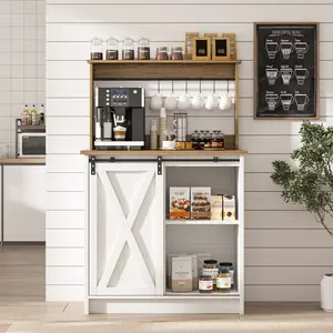 HOMBCK Farmhouse Coffee Bar Cabinet, Sideboard Buffet Cabinet with Storage and Shelf HOMBCK Farmhouse Coffee Bar Cabinet, Sideboard Buffet Cabinet with Storage and Shelf