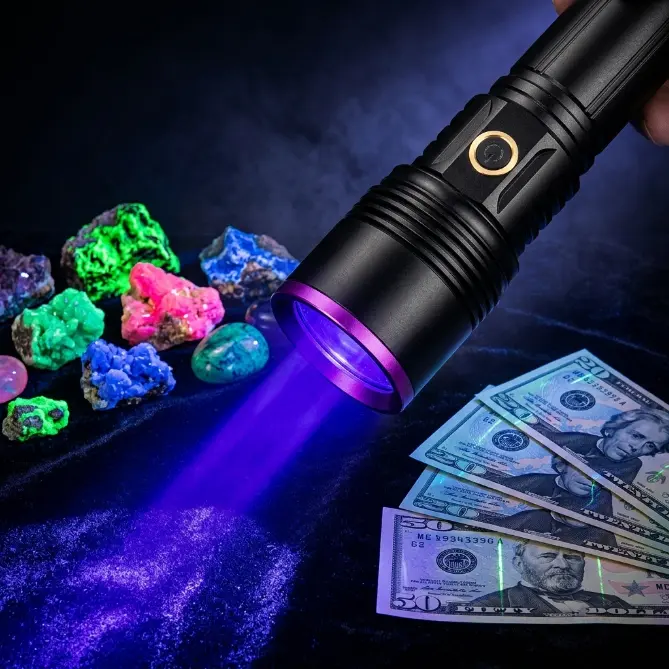 20W 365nm UV Detection Light - Aluminum Alloy Portable Rechargeable Type-C USB Handheld Lamp with Black Filter Lens, Built-in Battery for Antiques Traces Inspection, Hiking/Light Outdoor Camping, Currency Detection