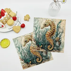 20pcs vintage ocean creature seahorse party napkins, designed with elements of seahorses and coral prints, suitable for weddings, birthdays, dinners, family gatherings, summer beach parties, or table decorations